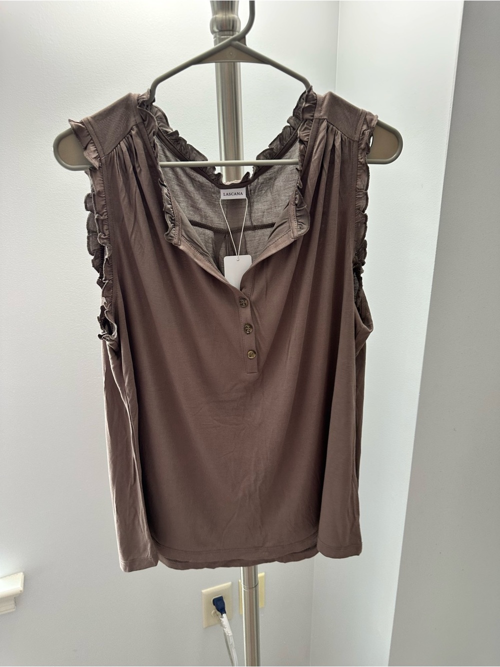 Lascana Ruffle-Trim Sleeveless Camisole — Taupe
